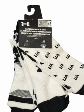 Under Armour Performance Tech 3-PK UA Logo Athletic Cushioned Crew Sock